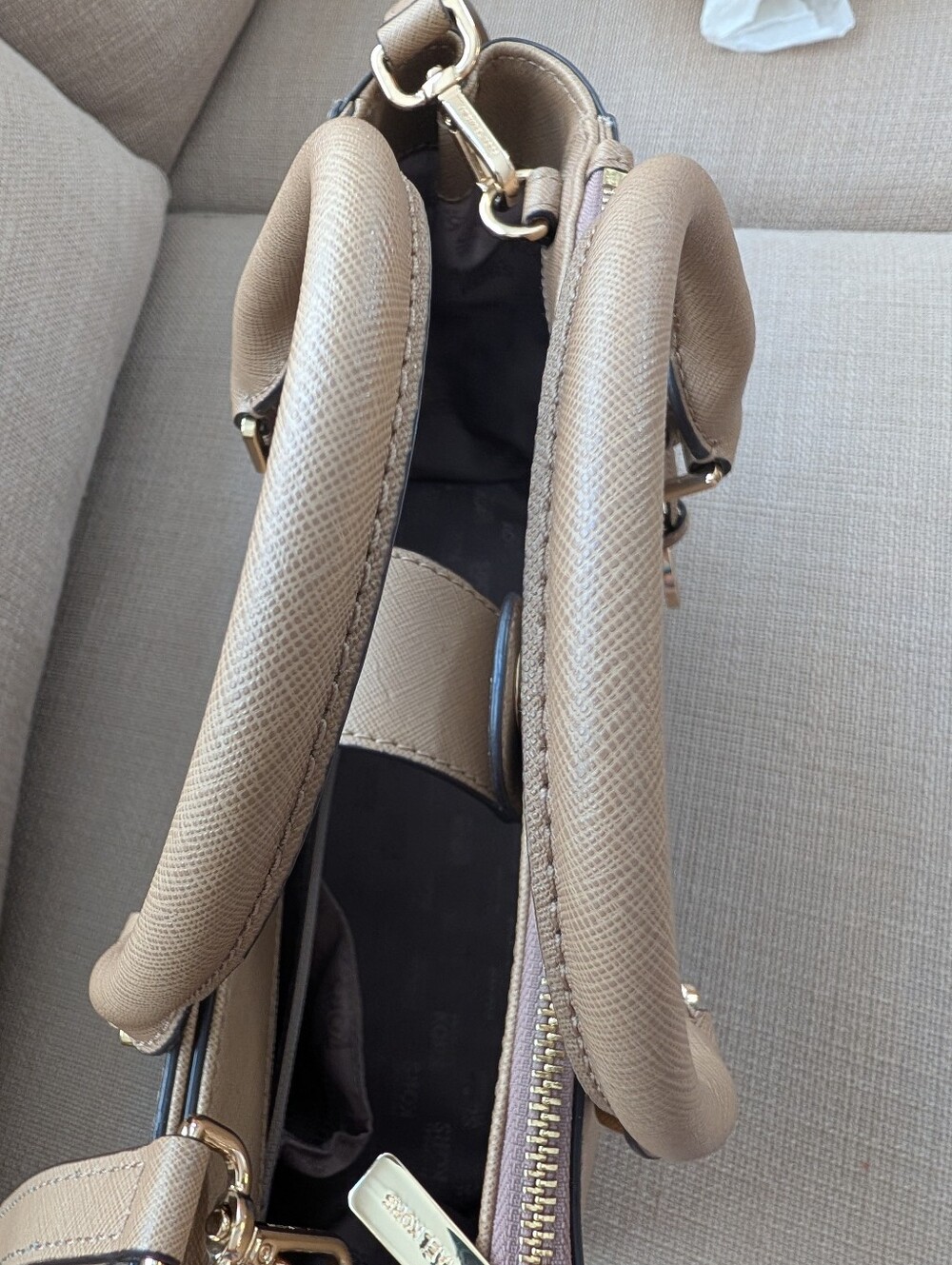 MICHAEL Michael Kors Sutton Medium Satchel - Taupe Saffiano Leather - Picture 4 of 12